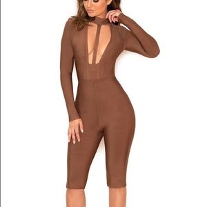 House of CB Brown Bandage Knee Length Jumpsuit